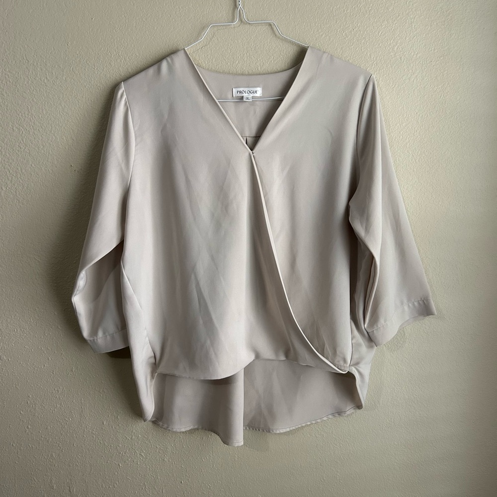 Prologue Gray Asymmetrical Wrap Blouse